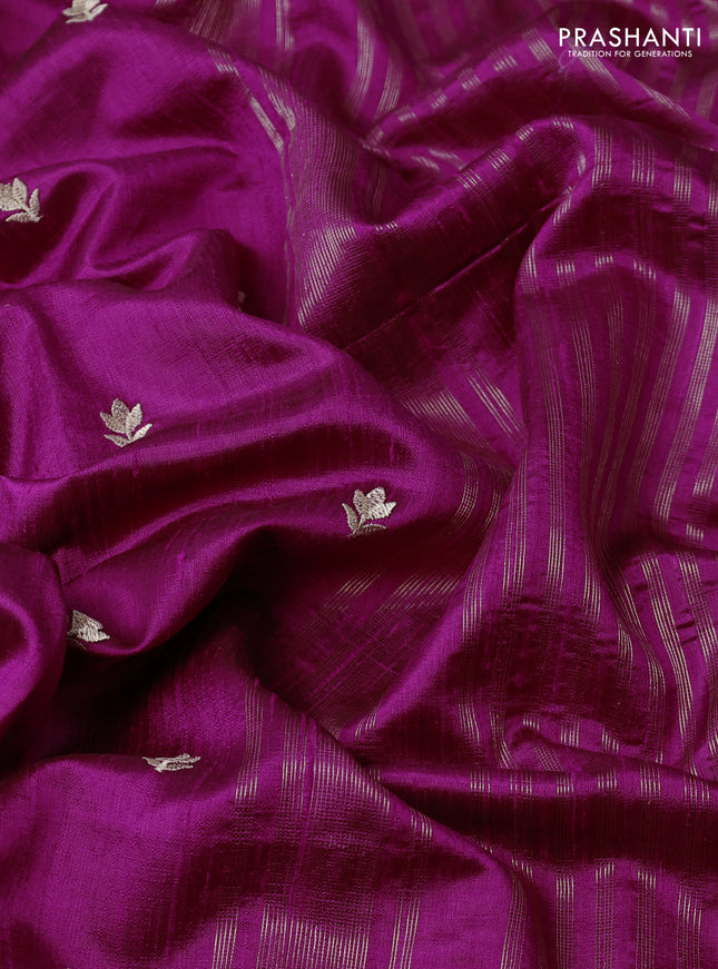 Pure raw silk saree purple with embroidery buttas and embroidery butta zari border