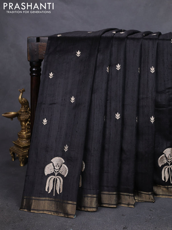 Pure raw silk saree black and red with embroidery buttas and embroidery butta zari border