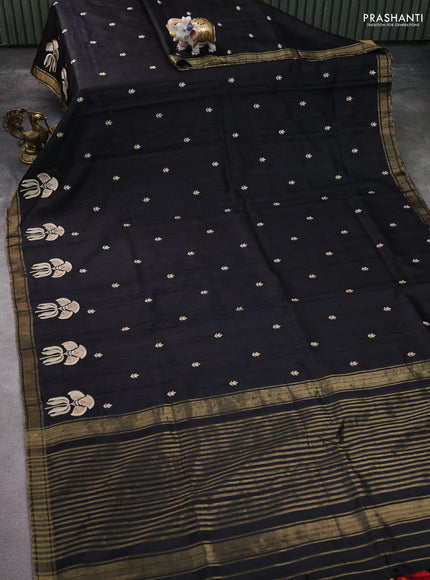 Pure raw silk saree black and red with embroidery buttas and embroidery butta zari border