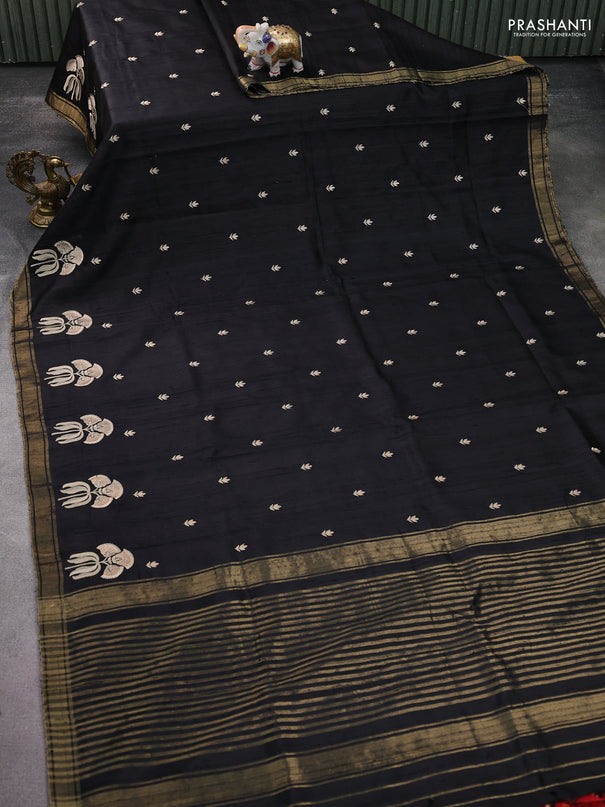 Pure raw silk saree black and red with embroidery buttas and embroidery butta zari border