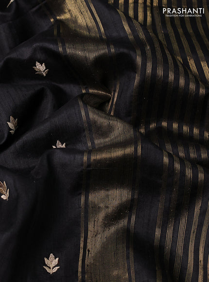 Pure raw silk saree black and red with embroidery buttas and embroidery butta zari border