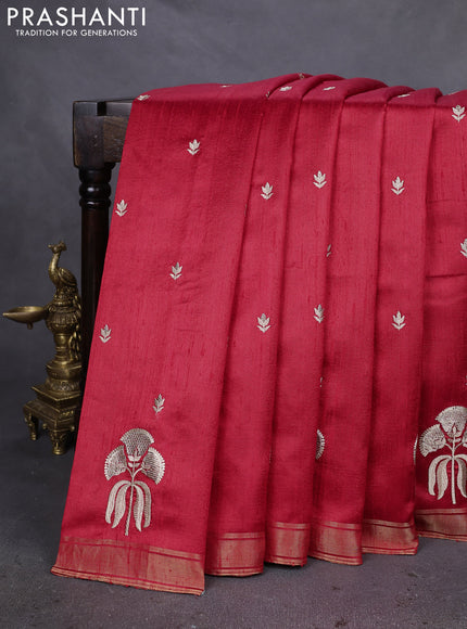 Pure raw silk saree red with embroidery buttas and embroidery butta zari border