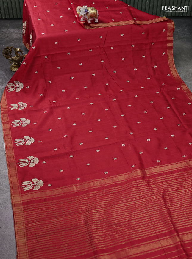 Pure raw silk saree red with embroidery buttas and embroidery butta zari border
