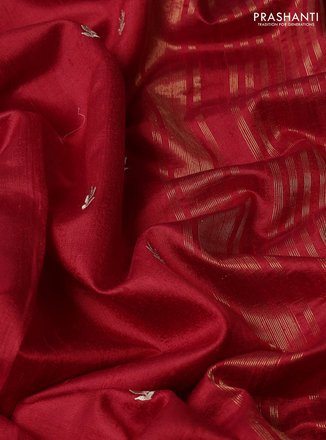 Pure raw silk saree red with embroidery buttas and embroidery butta zari border