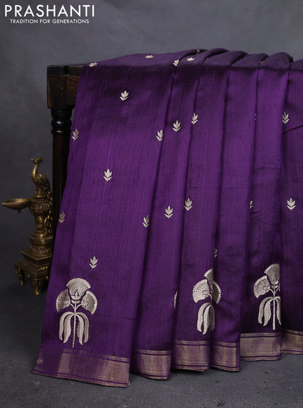 Pure raw silk saree violet and pink with embroidery buttas and embroidery butta zari border