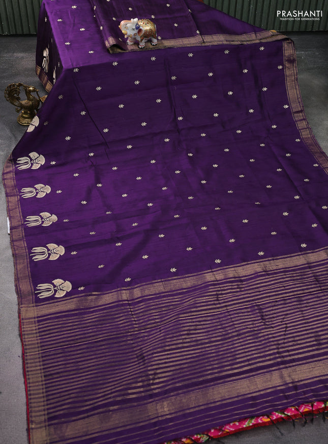 Pure raw silk saree violet and pink with embroidery buttas and embroidery butta zari border