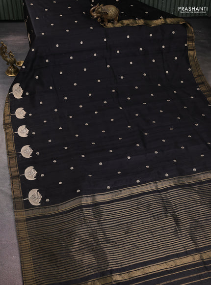 Pure raw silk saree black and maroon with embroidery buttas and embroidery butta zari border