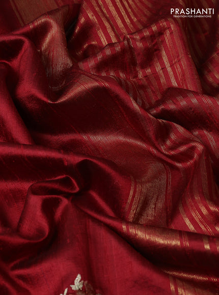 Pure raw silk saree red and cream with embroidery buttas and floral embroidery butta zari border