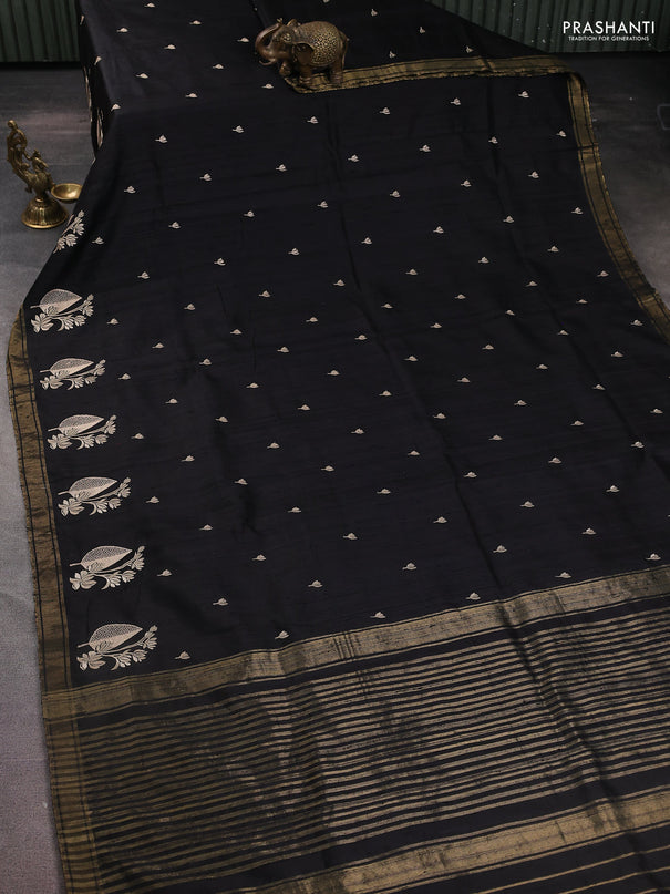 Pure raw silk saree black and red with allover embroidery buttas and embroidery butta zari border