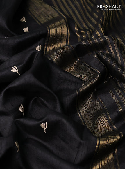 Pure raw silk saree black and red with allover embroidery buttas and embroidery butta zari border