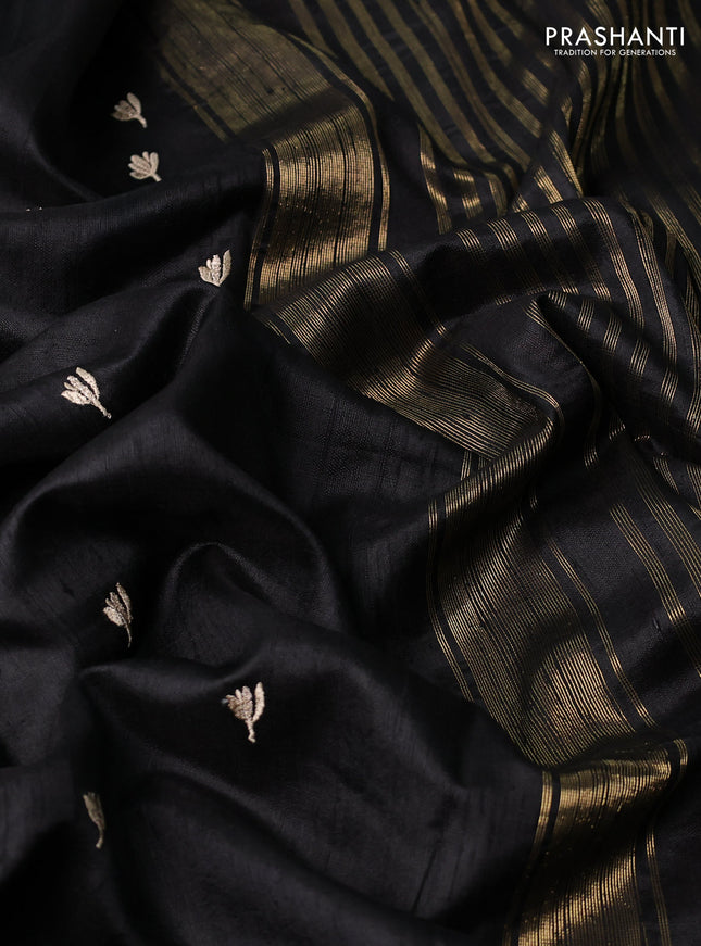 Pure raw silk saree black and red with allover embroidery buttas and embroidery butta zari border