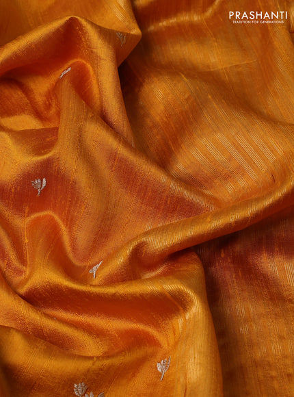 Pure raw silk saree mustard yellow and red with allover embroidery buttas and embroidery butta zari border