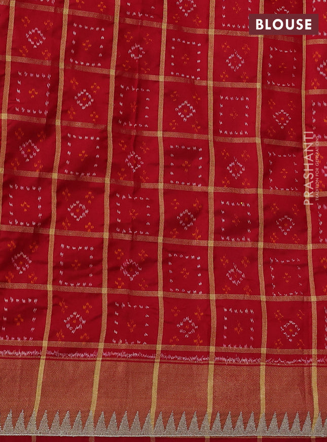 Pure raw silk saree mustard yellow and red with allover embroidery buttas and embroidery butta zari border