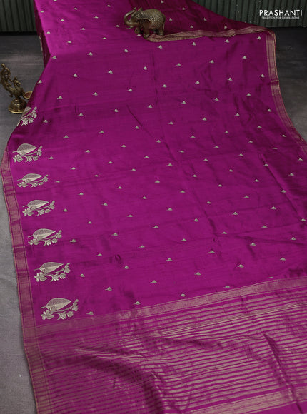 Pure raw silk saree purple with allover embroidery buttas and embroidery butta zari border