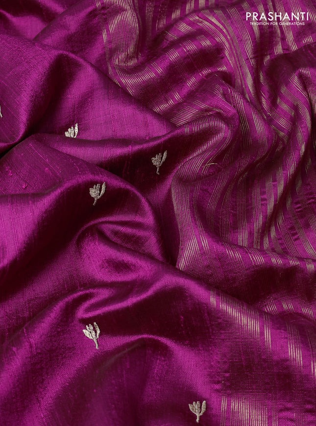 Pure raw silk saree purple with allover embroidery buttas and embroidery butta zari border