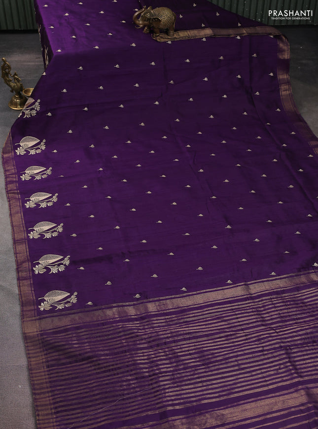 Pure raw silk saree violet and pink with allover embroidery buttas and embroidery butta zari border