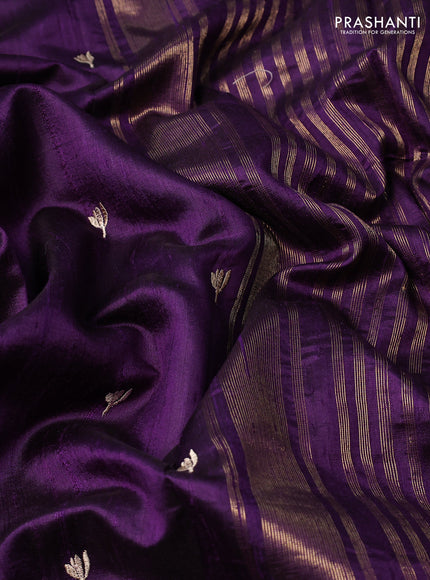 Pure raw silk saree violet and pink with allover embroidery buttas and embroidery butta zari border