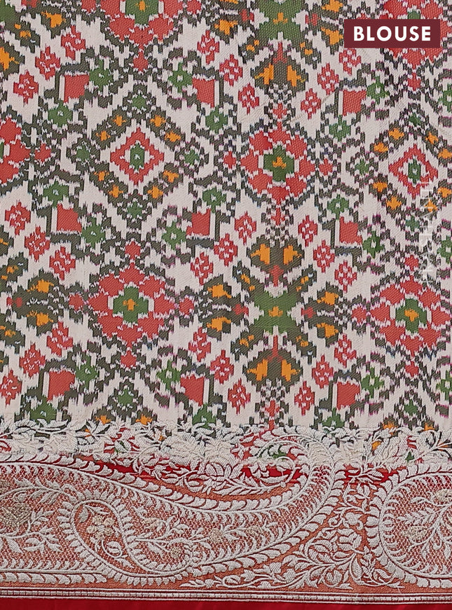 Pure raw silk saree red with embroidery buttas and paisley embroidery border