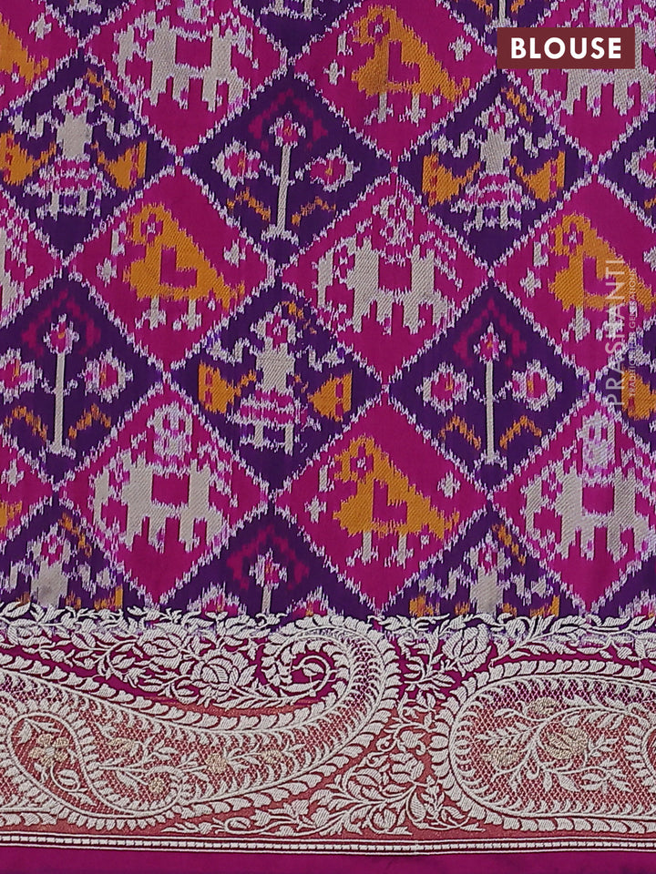Pure raw silk saree violet with embroidery buttas and paisley embroidery border
