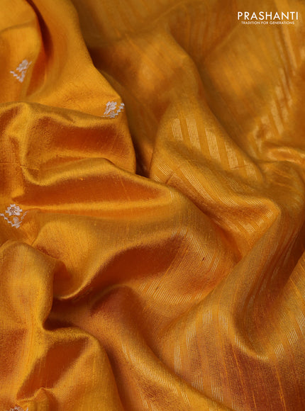Pure raw silk saree mustard yellow with embroidery buttas and paisley embroidery border