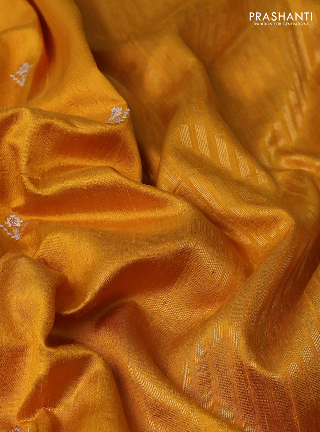 Pure raw silk saree mustard yellow with embroidery buttas and paisley embroidery border