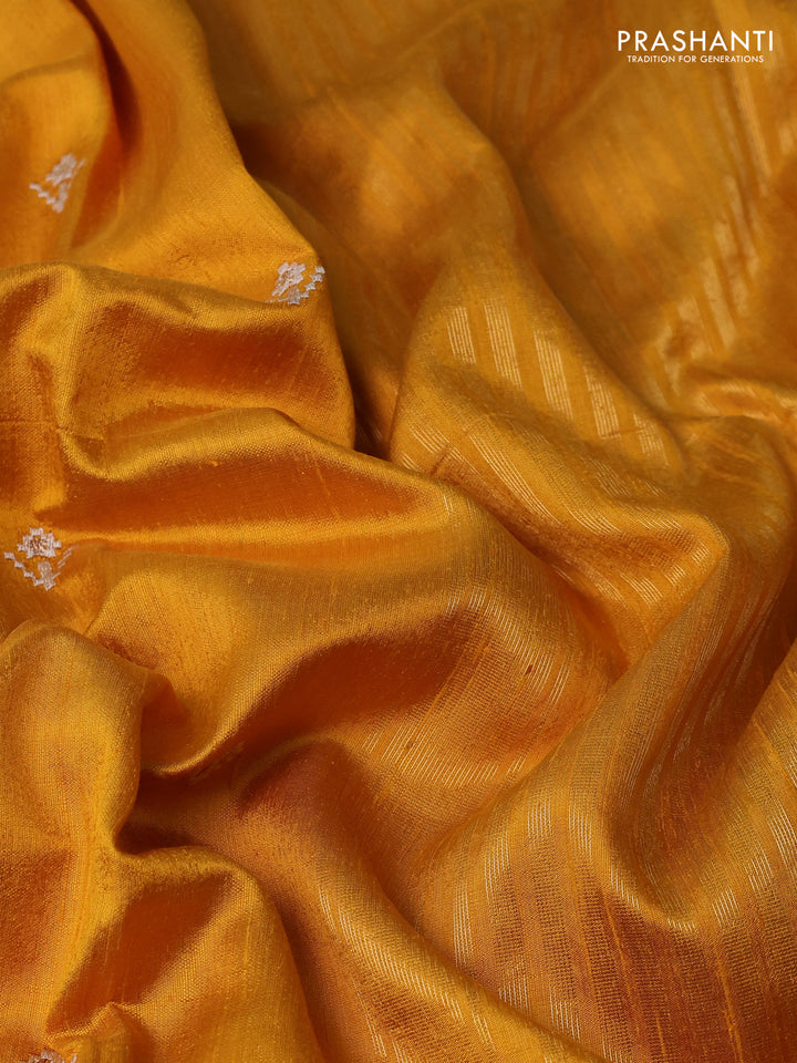 Pure raw silk saree mustard yellow with embroidery buttas and paisley embroidery border