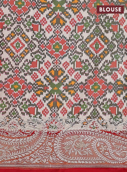 Pure raw silk saree tomato red with embroidery buttas and paisley embroidery border