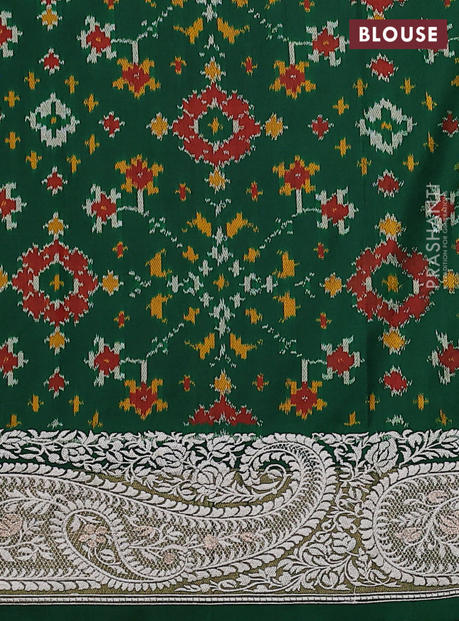 Pure raw silk saree green with embroidery buttas and paisley embroidery border