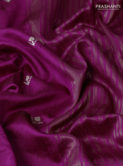 Pure raw silk saree magenta pink with embroidery buttas and paisley embroidery border
