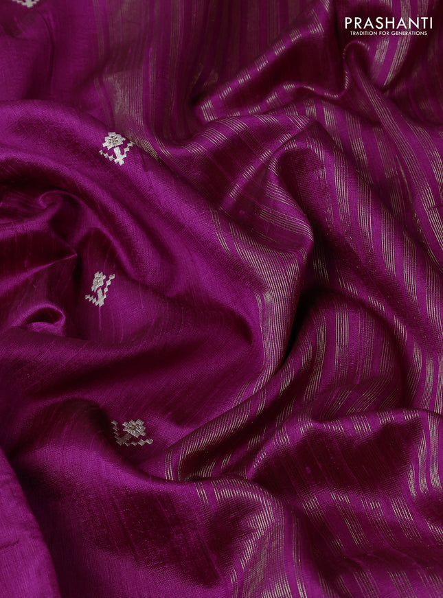 Pure raw silk saree magenta pink with embroidery buttas and paisley embroidery border