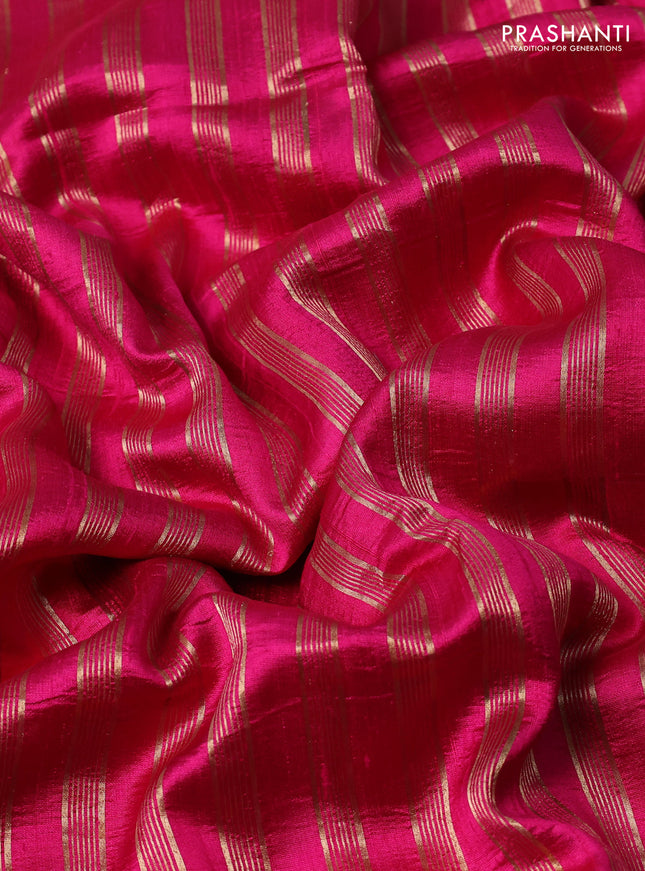 Pure raw silk saree pink with allover zari woven stripe pattern and embroidery pallu & border