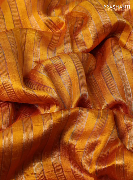 Pure raw silk saree mustard yellow with allover zari woven stripe pattern and embroidery pallu & border
