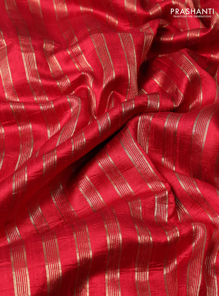 Pure raw silk saree red with allover zari woven stripe pattern and embroidery pallu & border