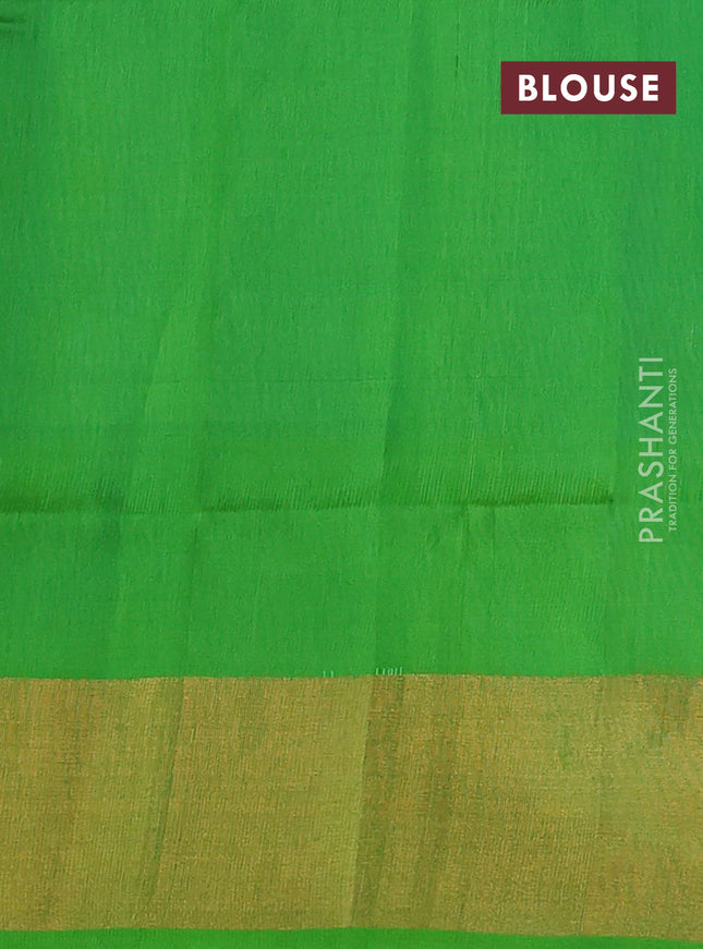 Pure uppada silk saree cs blue and green shade with silver & gold zari woven buttas and zari woven border