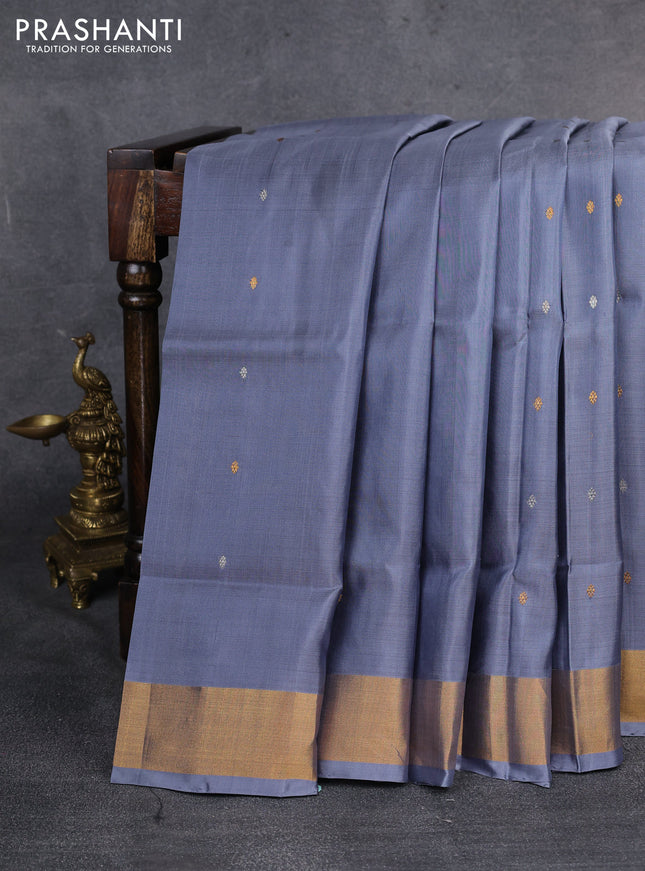 Pure uppada silk saree grey with silver & gold zari woven buttas and zari woven border