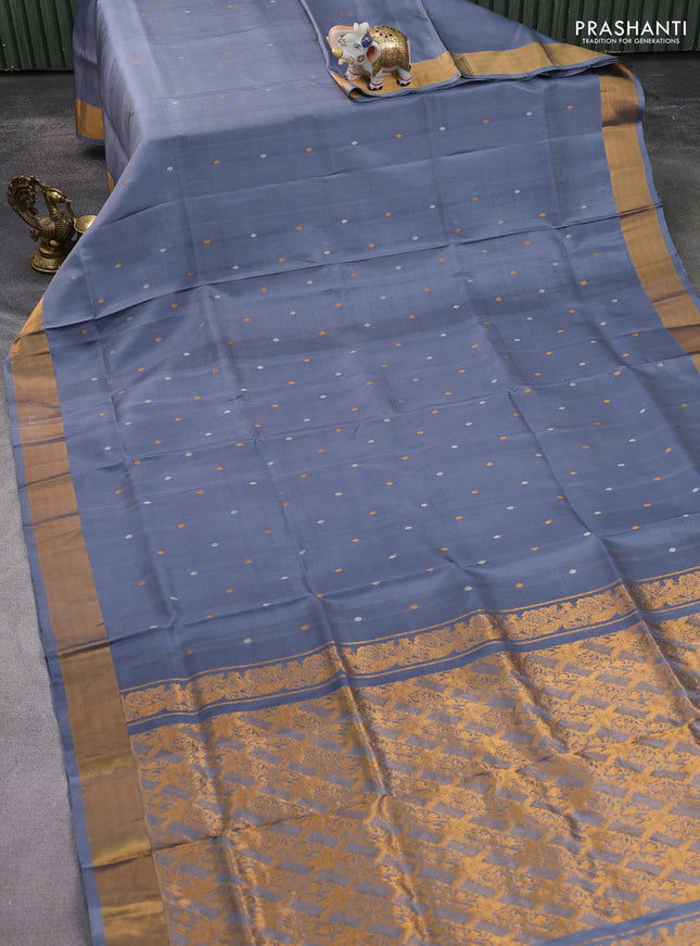 Pure uppada silk saree grey with silver & gold zari woven buttas and zari woven border