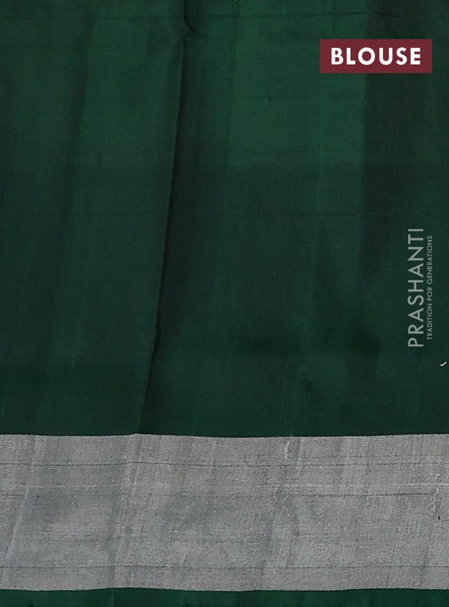 Pure uppada silk saree brown and green with allover silver zari woven buttas and rich silver zari woven border