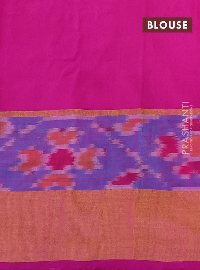 Pure uppada silk saree dual shade of pink and dual shade of cs blue with zari woven tilak buttas and zari woven ikat style border