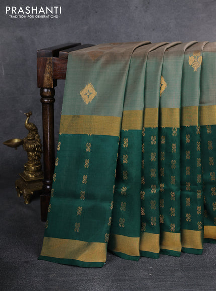 Pure uppada silk saree green shade with zari woven buttas and long zari woven butta border