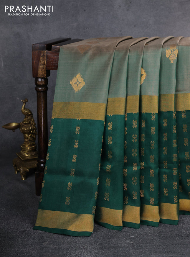 Pure uppada silk saree green shade with zari woven buttas and long zari woven butta border