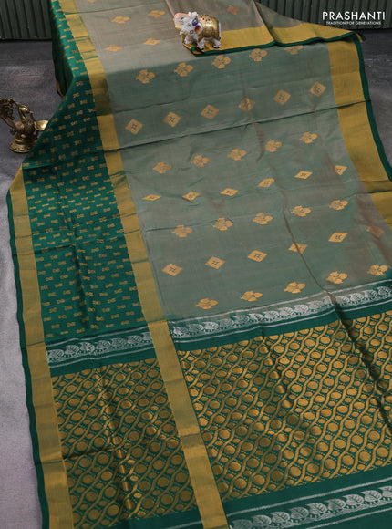 Pure uppada silk saree green shade with zari woven buttas and long zari woven butta border