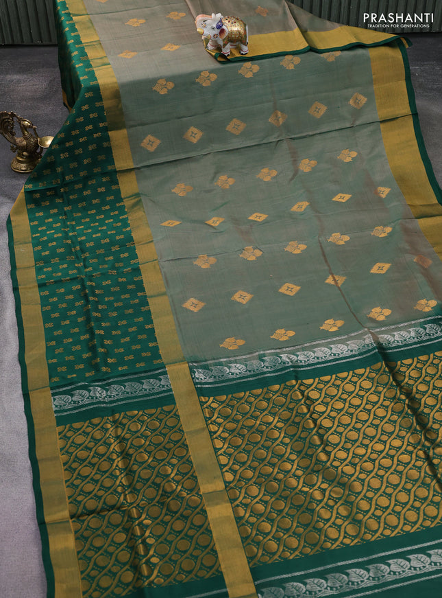 Pure uppada silk saree green shade with zari woven buttas and long zari woven butta border