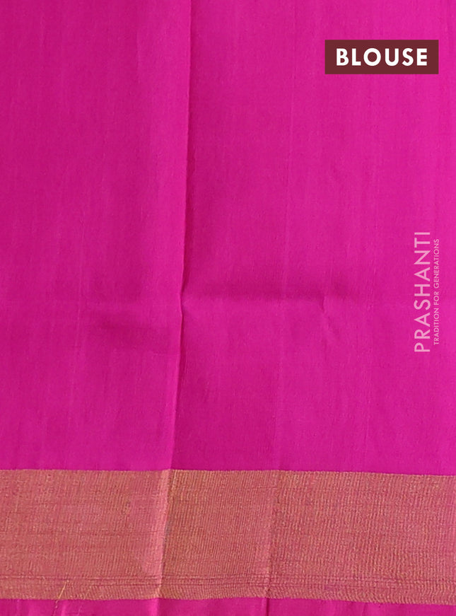 Pure uppada silk saree dual shade of bluish green with allover silver & gold zari weaves and zari woven border