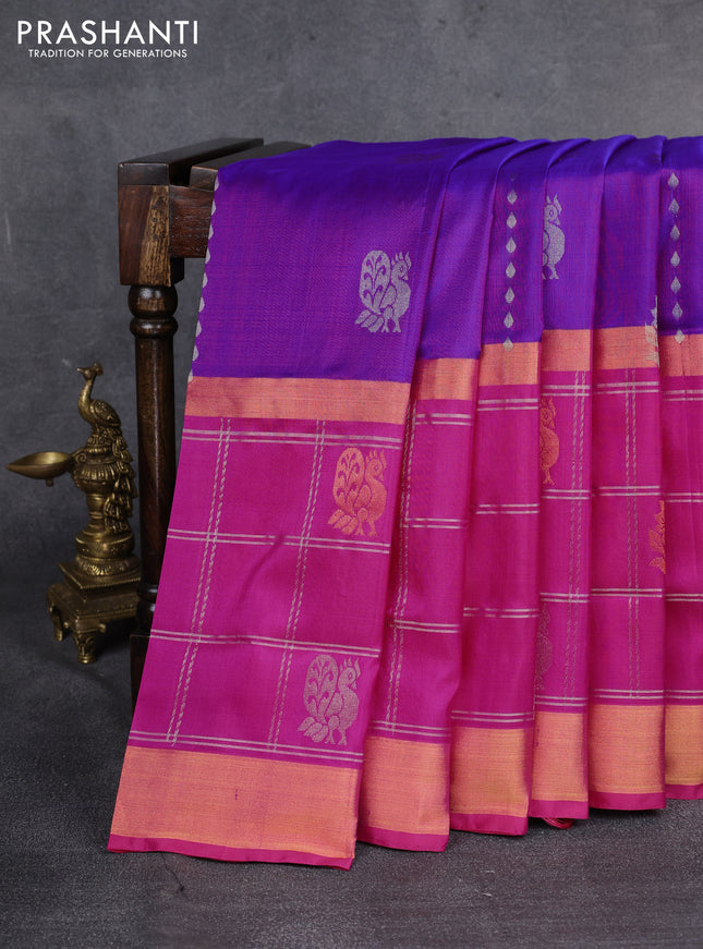 Pure uppada silk saree purple and pink with allover silver & gold zari weaves and long zari woven border