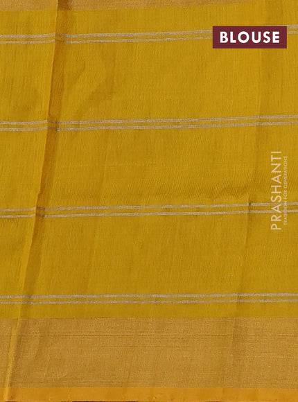 Pure uppada silk saree green and mustard yellow with allover silver & gold zari weaves and long zari woven border