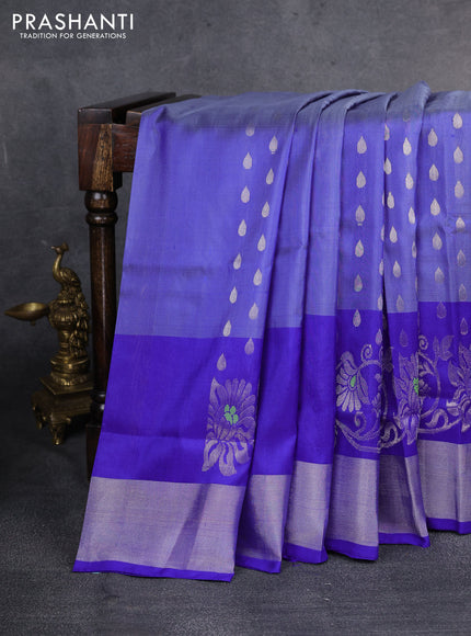 Pure uppada silk saree light blue with allover silver ari woven tilak buttas and rich zari woven border