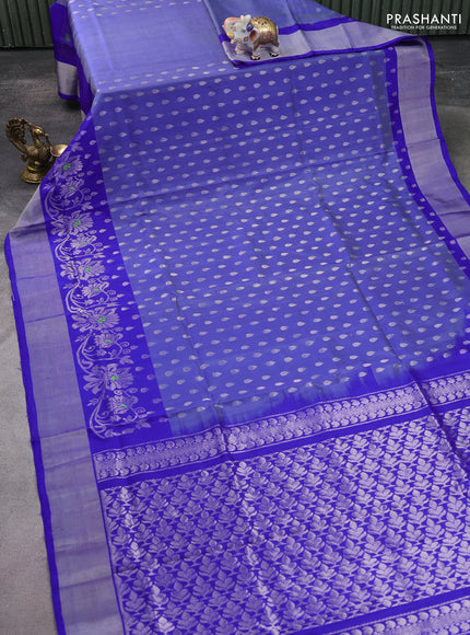 Pure uppada silk saree light blue with allover silver ari woven tilak buttas and rich zari woven border