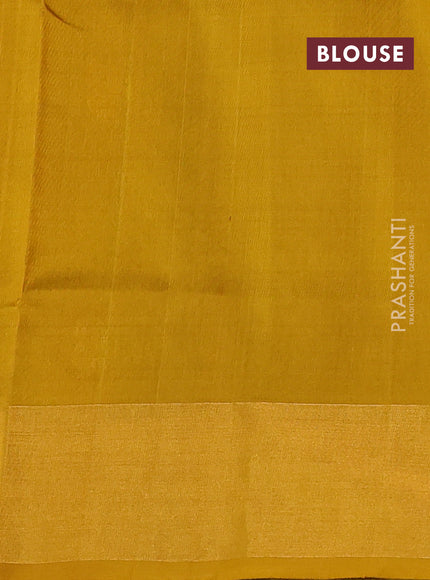 Pure uppada silk saree green and mustard yellow with silver & gold zari woven buttas and zari woven border