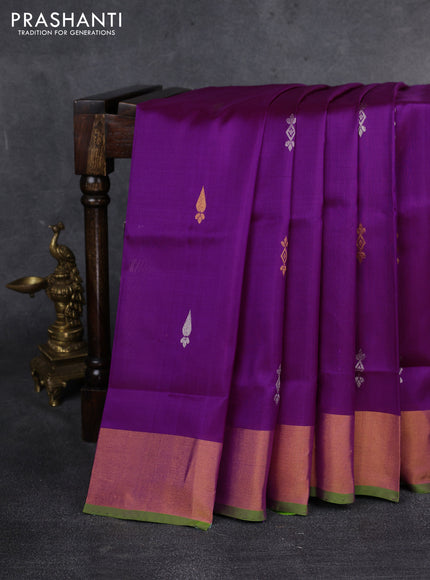 Pure uppada silk saree purple and light green with silver & gold zari woven buttas and zari woven border