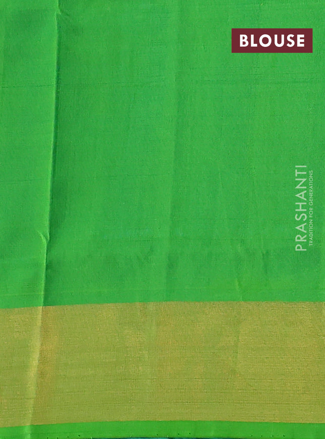Pure uppada silk saree cs blue and light green with silver & gold zari woven buttas and zari woven border